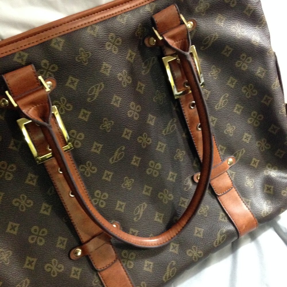 Heavy Duty Fashion Print Vintage Design Large Tote Zippered Bag, Exterior Pocket - Picture 10 of 16